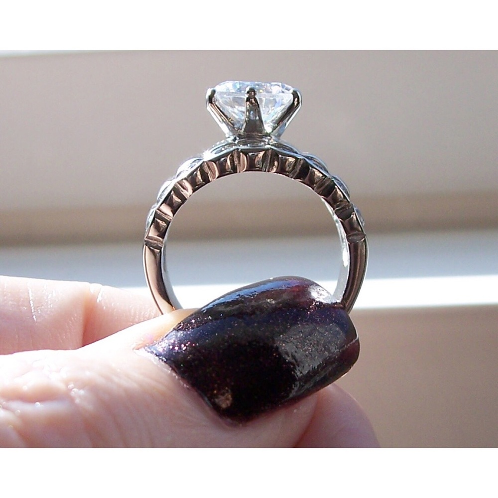 STAINLESS STEEL Round Cut Cubic Zirconia Wide Band Ring - Picture 8 of 16